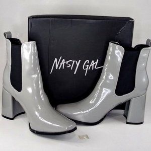 NASTY GAL | Gray Square Toe Heeled Chelsea Boots